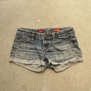 Distressed denim short shorts